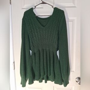 SHEIN Deep Green V-Neck Sweater